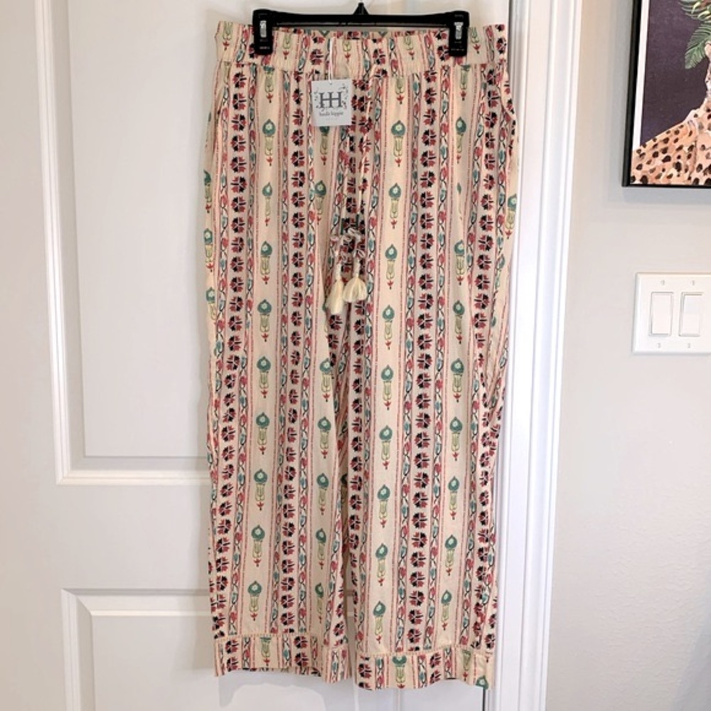 Haute Hippie India Striped Cropped Cotton Boho Pants Size Large NWT